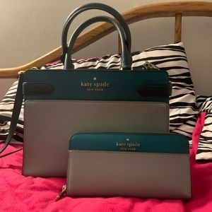 Blue/Turquoise Kate Spade Satchel with matching wallet